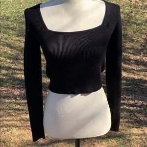 Black tie up crop top sweater